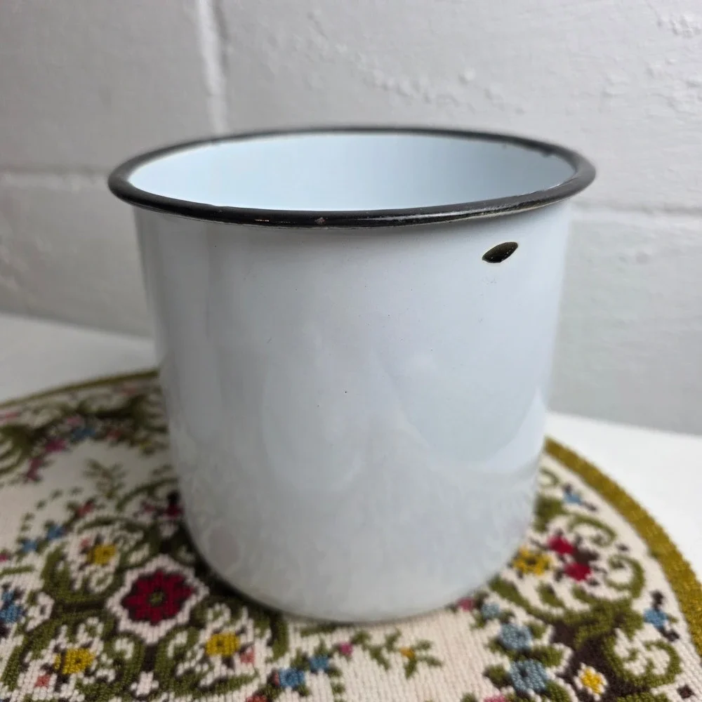 White Enamel Canister Set 3pc Farmhouse Coffee Tea Sugar Kitchen Storage Jars